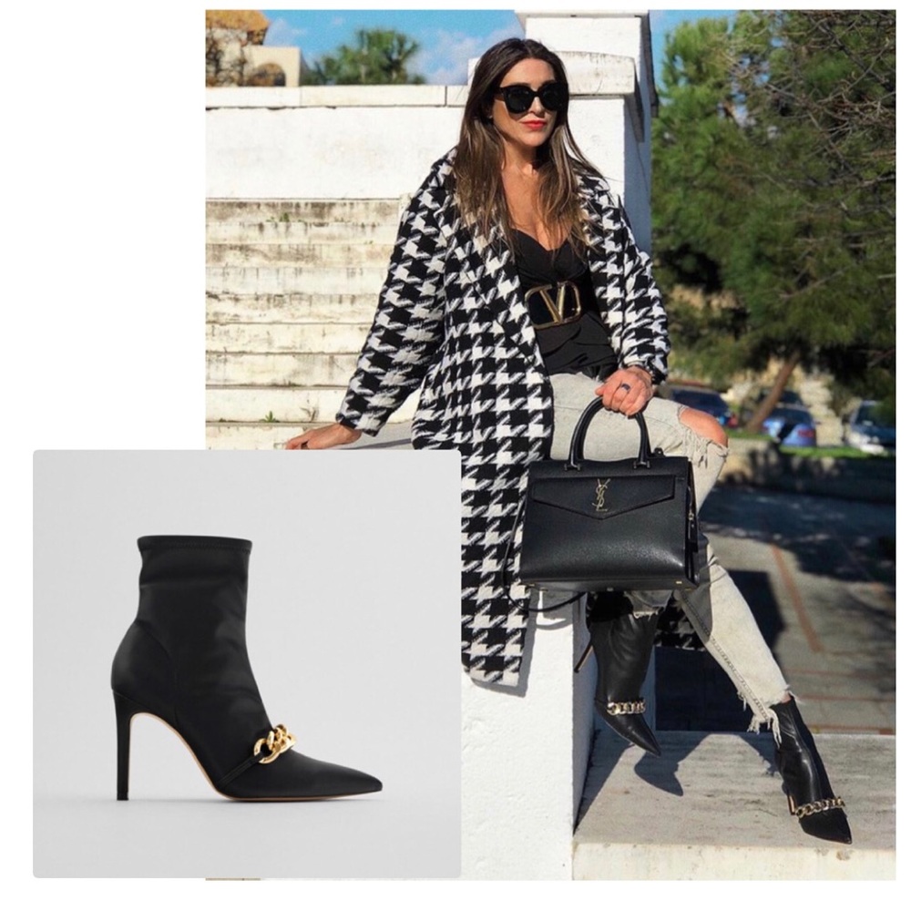 NWT Zara Chain Trim Heeled Ankle Boots
